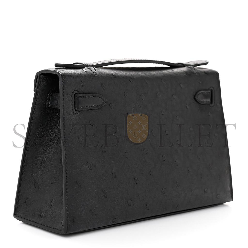 H**mes master ostrich kelly pochette black (22*14*7cm)